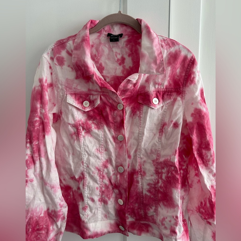 Women’s Pink Tie-Dye linen Jacket - Casual Button-Front